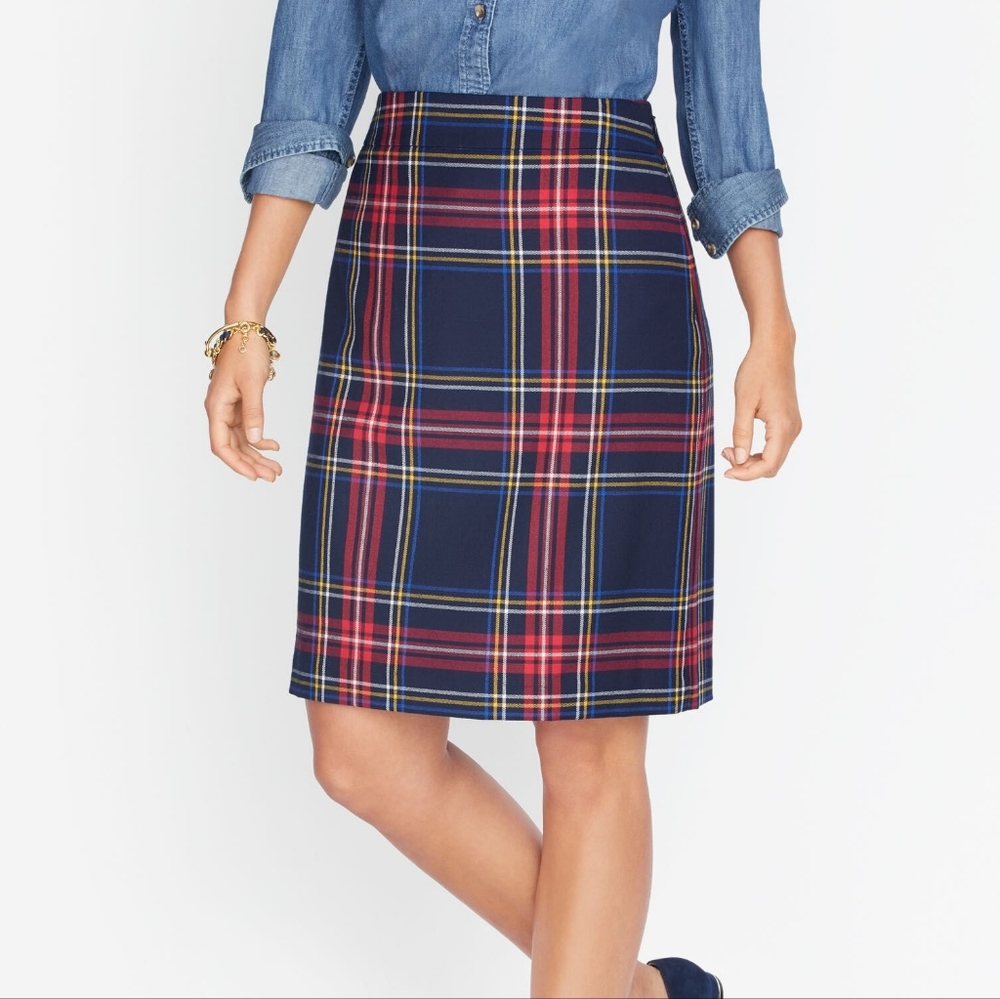 New! Talbots sz 8 Black Tartan A-Line Skirt Plaid Knee Length NWT